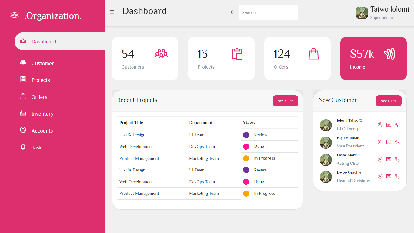 Mock Admin Dashboard